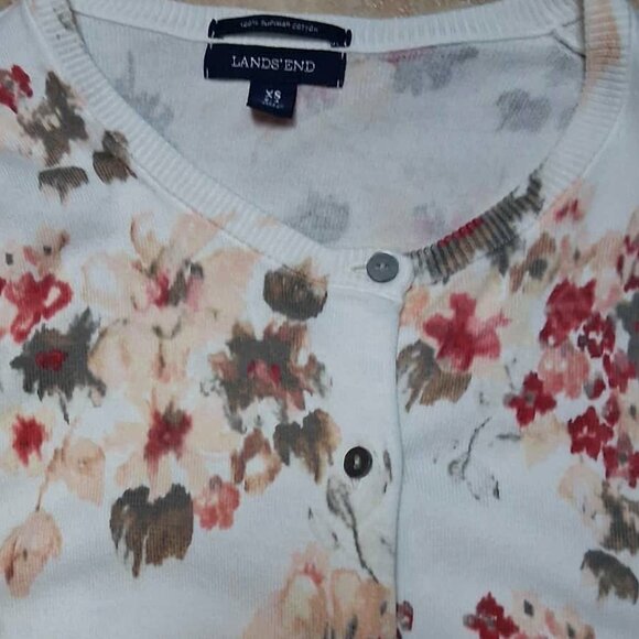 Lands’ End 100% Supima Floral Button-Front Women's Cardigan Sweater | Size XS - Picture 2 of 6